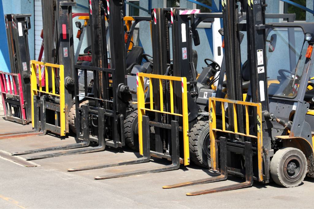 forklifts lined up outside