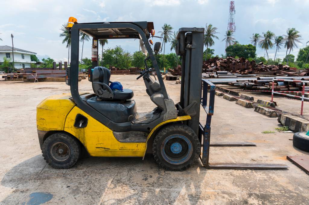 yellow forklift in construction site